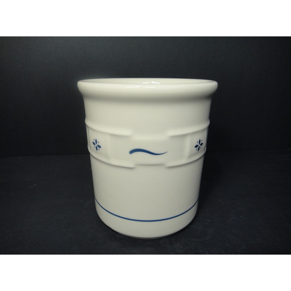 Longaberger Pottery Woven Traditions Ivory Classic Blue Crock Utensil Holder VTG